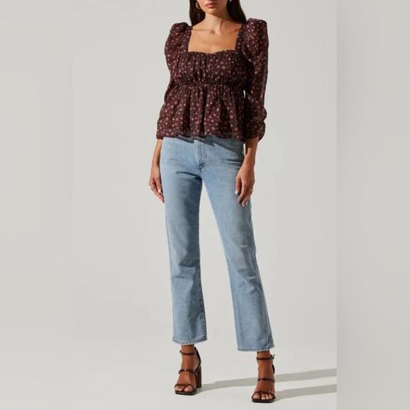 NWT New ASTR The Label Floral Print Smocked Babydoll Top Size L - Picture 4 of 12